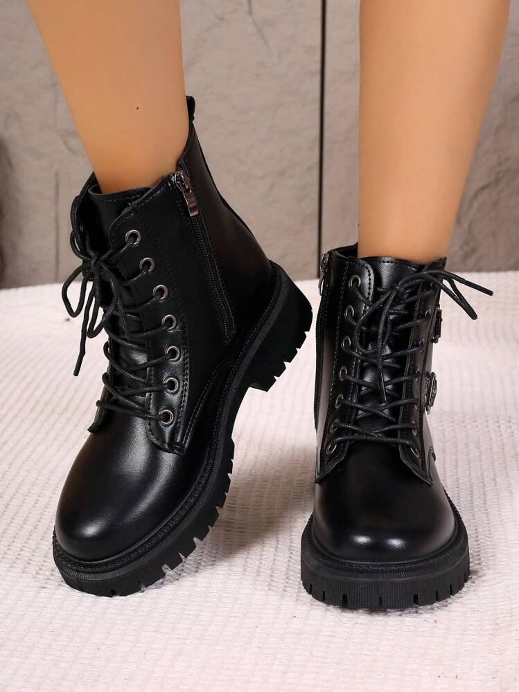 Women s British Style New Autumn Winter Thick Bottom Versatile Short Boots Flat Heel Motorcycle Round Toe Boots SHEIN