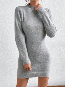 SHEIN Unity Mock Neck Bodycon Sweater Dress - Light Grey - View 4