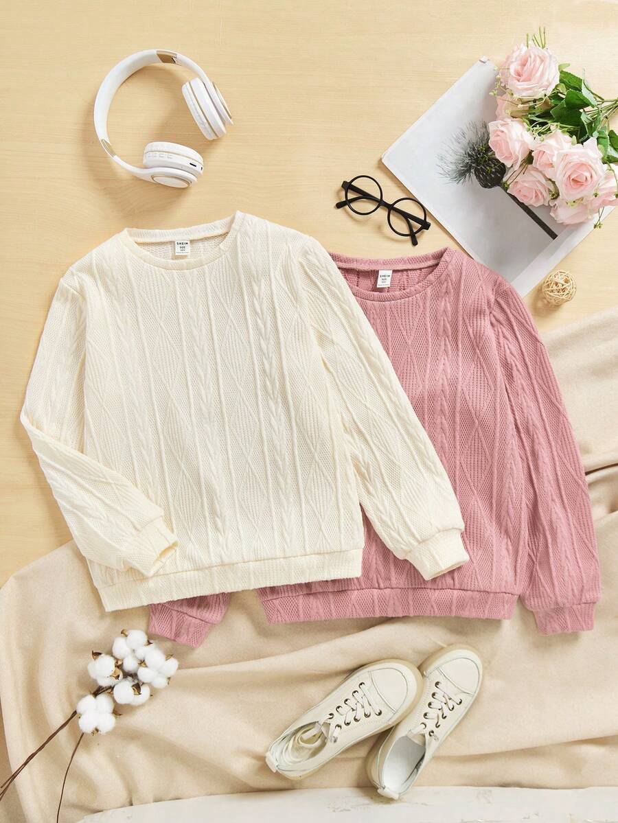 Suéter Sólido De 2 Piezas Para Niñas Preadolescentes - Multicolor - Ver 1