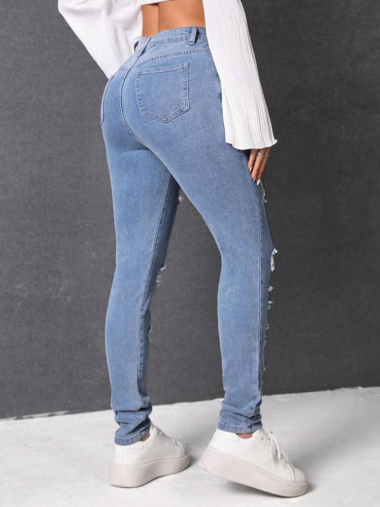 Ripped Skinny Jeans - Light Wash - View 2