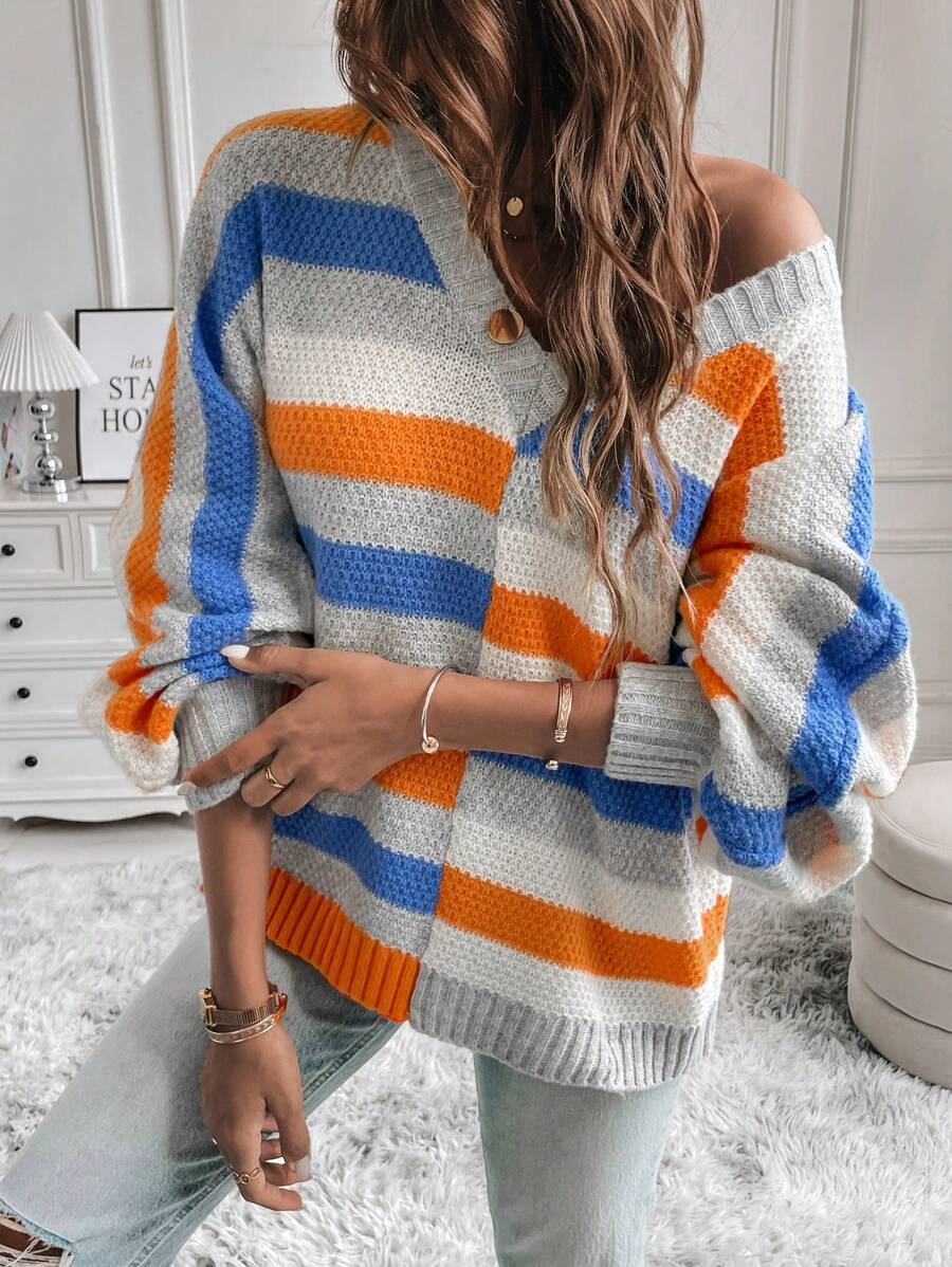 SHEIN LUNE Mẫu sọc tay cánh Áo len - Nhiều màu - Xem 1