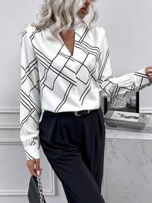 SHEIN Clasi In Địa lý Cổ v Áo sơ mi - trắng - Xem 6