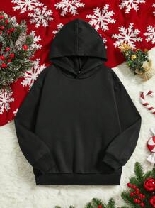 男童圣诞印花保暖连体卫衣 - 黑色 - 查看 2