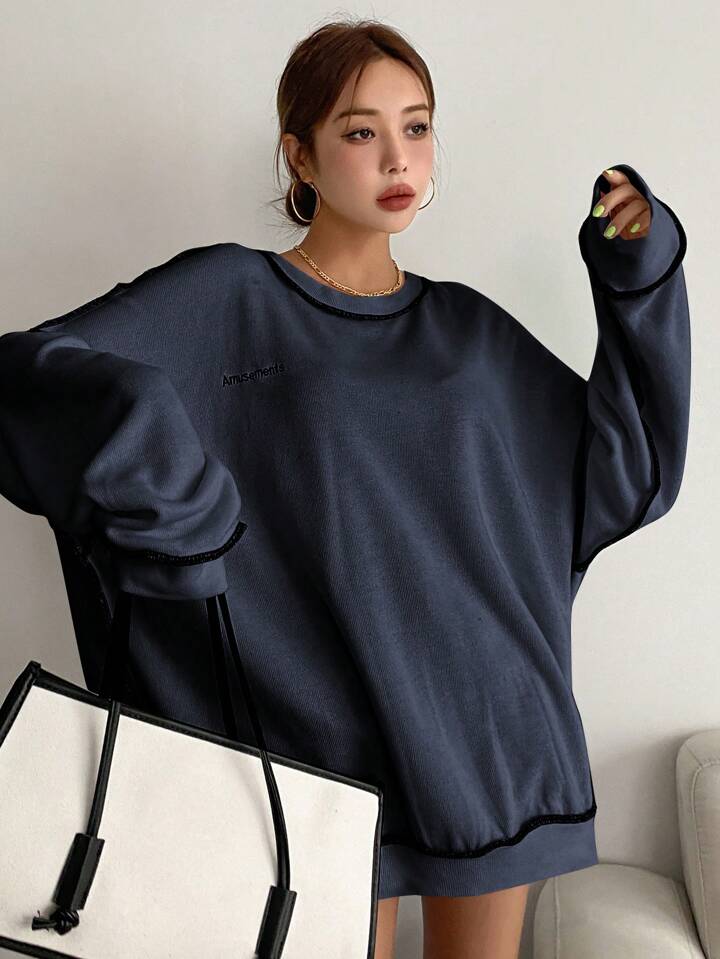 DAZY カラーブロック 文字刺繡 ドロップショルダー スウェット DAZY カラーブロック 文字刺繡 ドロップショルダー スウェット