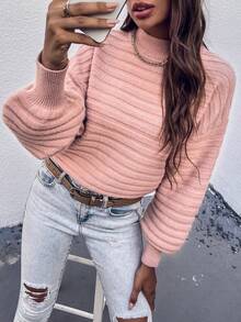 SHEIN LUNE 休閒女式下垂肩毛衣 - 粉色 - 查看 4