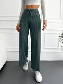 RueChic Women'S High-Waisted Belted Ribbed Pants - Mint Green - View 5