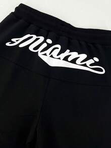 SHEIN Unity Đồ họa Chữ cái Chân bùng Quần thể thao - màu đen - Xem 6