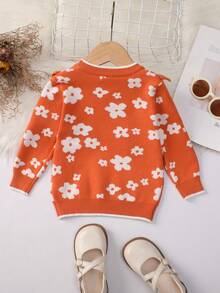 Đứa bé gái Mô hình hoa Viền Ruffle Áo len - Màu Tím - Xem 2