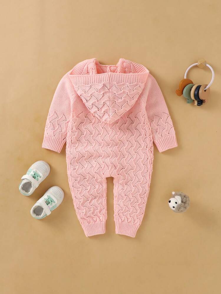 Infant Solid Color Knitted Jumpsuit With Hood