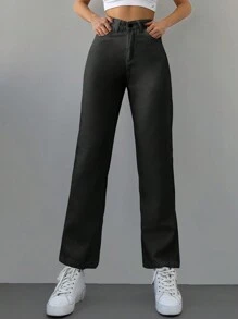EURMUSE Jeans con cremallera crop - Negro - Ver 3