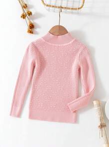 SHEIN 女小童小高領條紋針織套頭毛衣 - 粉色 - 查看 1