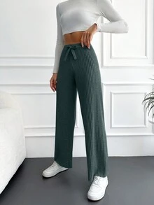 RueChic Women'S High-Waisted Belted Ribbed Pants - Mint Green - View 3