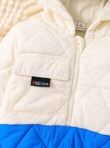 Baby Boy Two Tone Letter Patched Detail Half Zip Hooded Quilted Coat