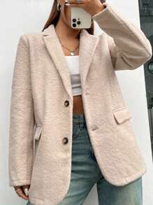 SHEIN EZwear Túi có nắp Single-breasted Bộ đồ Áo khoác - màu nâu - Xem 9