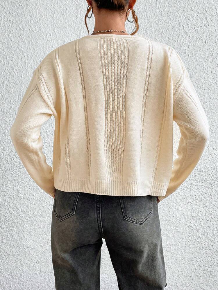 Solid Drop Shoulder V Neck Knit Pullover Fall Winter Sweater
