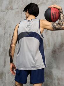 SHEIN Riding Men Letter Graphic Contrast Binding Sports Set Jersey Basketball Jersey Menmens Singletssports Wear For Menbasketball Jerseymens Sports Wear