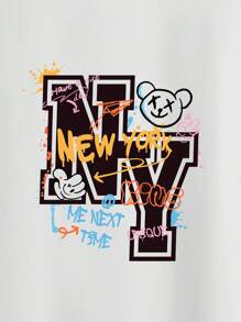 Manfinity RebelGame 男士卡通和標語圖案T恤 - 白色 - 查看 3