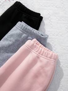 SHEIN Explorewe Conjunto de 3 piezas de pantalones de chándal de cintura elástica de color sólido para niña preadolescente, elegante para otoño/invierno - Multicolor - Ver 3