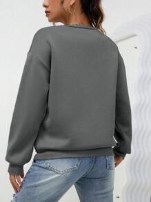 SHEIN EZwear In cà phê Thả vai Áo nỉ - Màu xám đen - Xem 2