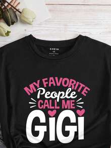 SHEIN EZwear Plus Size Slogan Printed T-shirt - Black - View 4