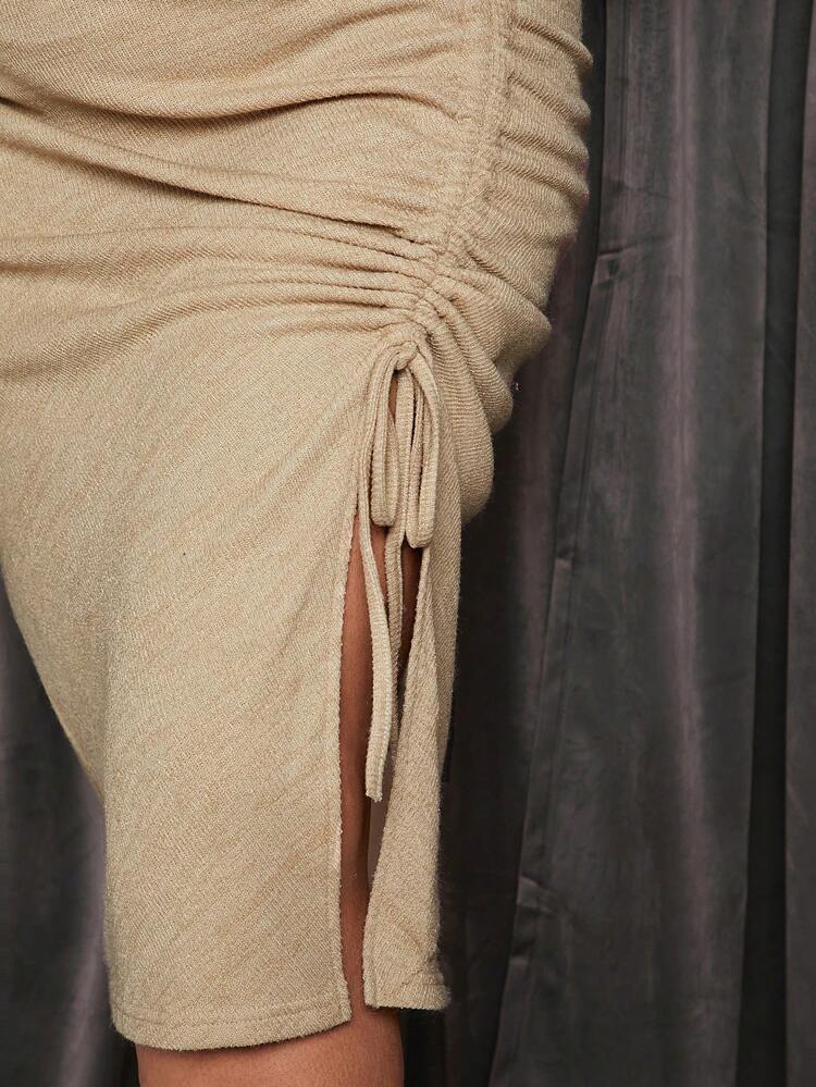 Plus Drawstring Side High Neck Bodycon Dress