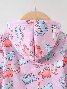 SHEIN Áo khoác nỉ có khóa kéo in hình khủng long dành cho bé gái, lót lông mềm mại. - Màu tím - Xem 4