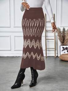 SHEIN Essnce 鋸齒圖案針織短裙 - 彩色 - 查看 4