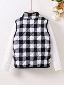 SHEIN Young Girl Plaid Printed Zip-Up Vest Padded Coat