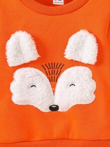 Baby Boy Fox Print 3D Ear Design Pullover & Fox Print Sweatpants - Orange - View 4