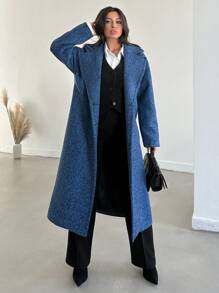 SHEIN Oversize Long Woolen Coat - Royal Blue - View 4