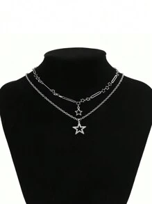 ROMWE Goth 2 Miếng Mặt dây chuyền ngôi sao Dây chuyền - Bạc - Xem 4