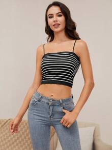 3pcs Striped Print Crop Cami Top - Multicolor - View 8