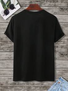 Manfinity LEGND Camiseta de manga corta informal con gráfico de dibujos animados para hombre, para salir - Negro - Ver 2