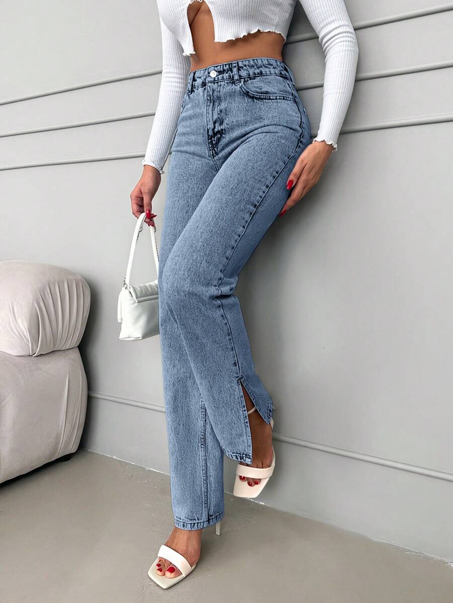 EURMUSE Women's Flare-leg Jeans With Split Hem