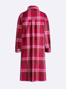 SHEIN Unity Plaid Print Flap Pocket Button Front Overcoat Fall Cloth For Women - Hot Pink - View 2