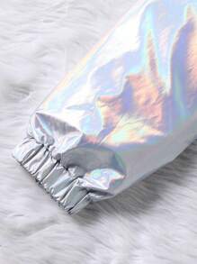 Teen Girl Holographic Flap Pocket Jacket & Pants Without Sweater - Silver - View 6