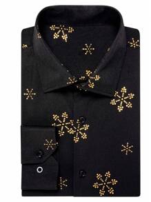 男士雪花印花长袖衬衫 - 黑色和金色 - 查看 4
