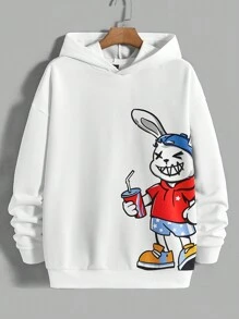 Manfinity RebelGame Loose Fit Men's Rabbit Print Long Sleeve Casual Hoodie - White - View 1