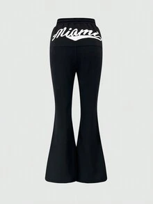 SHEIN Unity Đồ họa Chữ cái Chân bùng Quần thể thao - màu đen - Xem 3