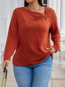 Calvaya Talla grande Camiseta de cuello asimétrico tejido de canalé - Color caoba - Ver 5