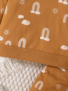 2 件套婴幼儿休闲彩虹云印花长袖运动衫和裤子套装，春秋季 - 咖啡棕 - 查看 4