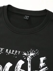 Manfinity Homme 男士標語圖案運動衫 - 黑色 - 查看 4