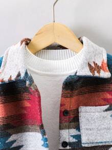 男小童幾何印花補丁貼口袋外套不帶T恤 - 淺藍色 - 查看 5