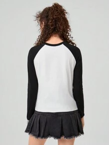 Forever 21 Women's Butterfly Print Raglan Sleeve T-shirt - Black and White - View 2