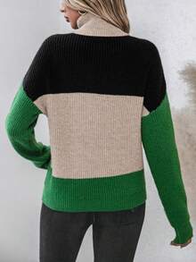 SHEIN LUNE Khối màu Áo cao cổ Thả vai Áo len - Nhiều màu - Xem 2