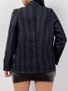 Zolique Blazer unicolor ribete con fleco con botón delantero