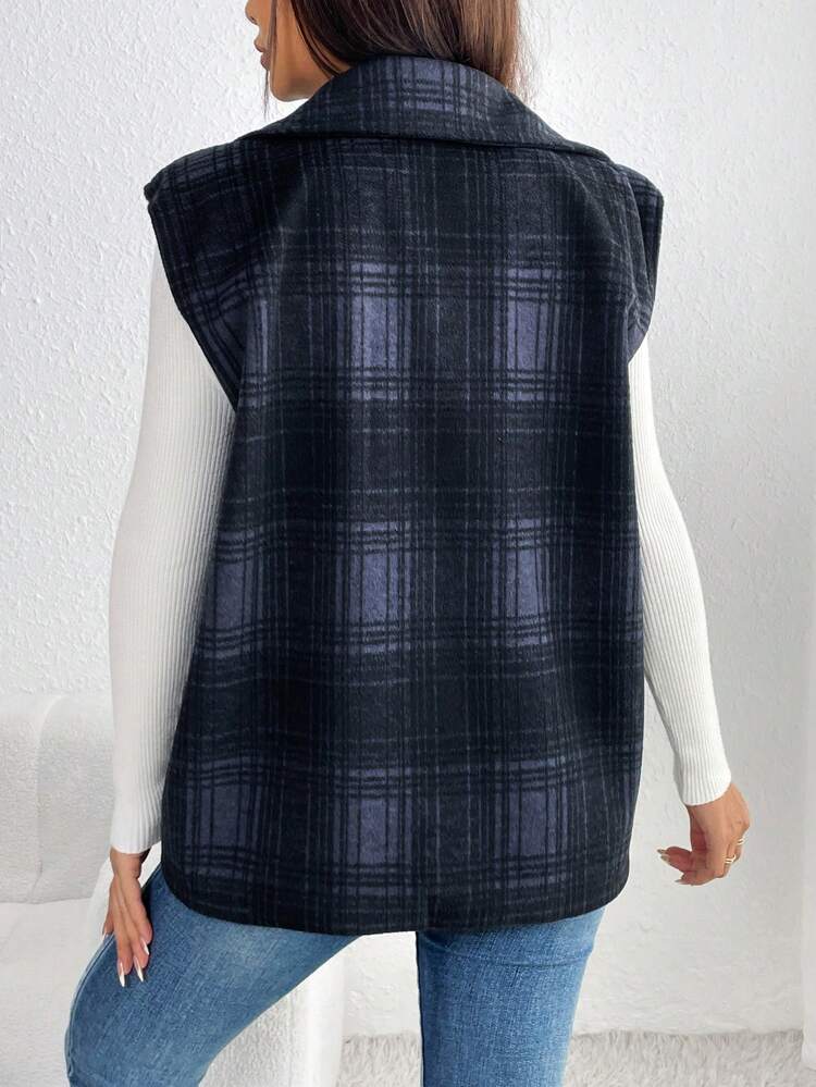 Plaid Double Breasted Vest Blazer