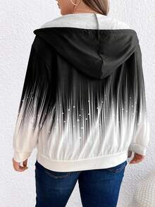 SHEIN LUNE Áo nỉ dáng rộng, khóa kéo nửa vai, dây rút, có khoen tròn, cỡ lớn. - Đen và trắng - Xem 2