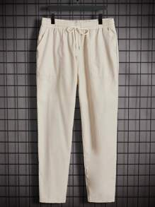 Manfinity Hypemode Men Pocket Patched Corduroy Shirt & Drawstring Waist Pants - Coffee Brown - View 3