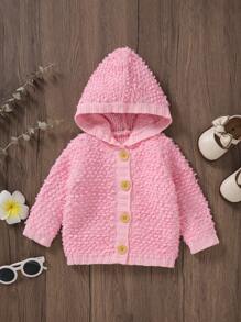 Baby Girl Button Front Hooded Cardigan